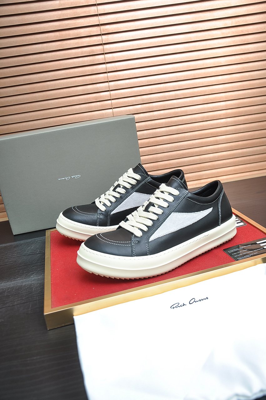 Rick Owens Contrast-Panel Platform Low-Top Sneakers — front
