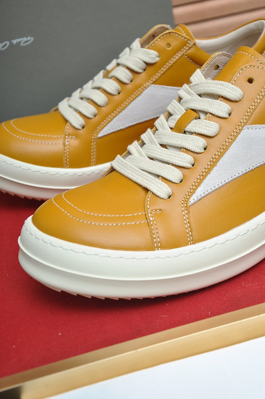 Rick Owens Contrast-Panel Platform Low-Top Sneakers — detail