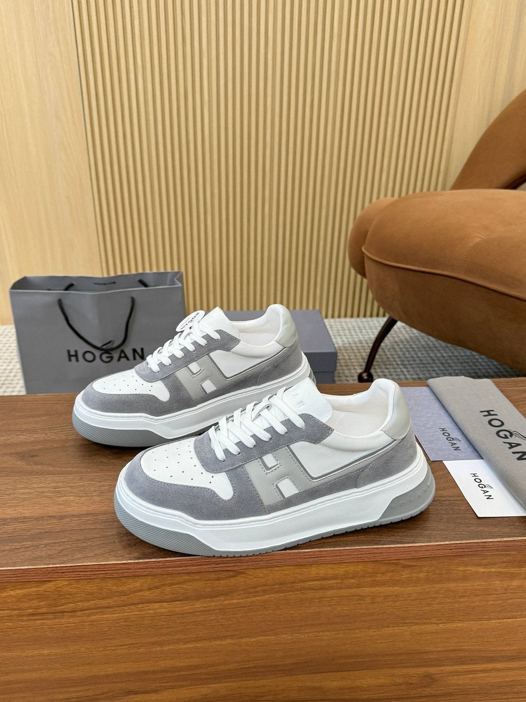 Hogan Black and White Platform Sneakers — side