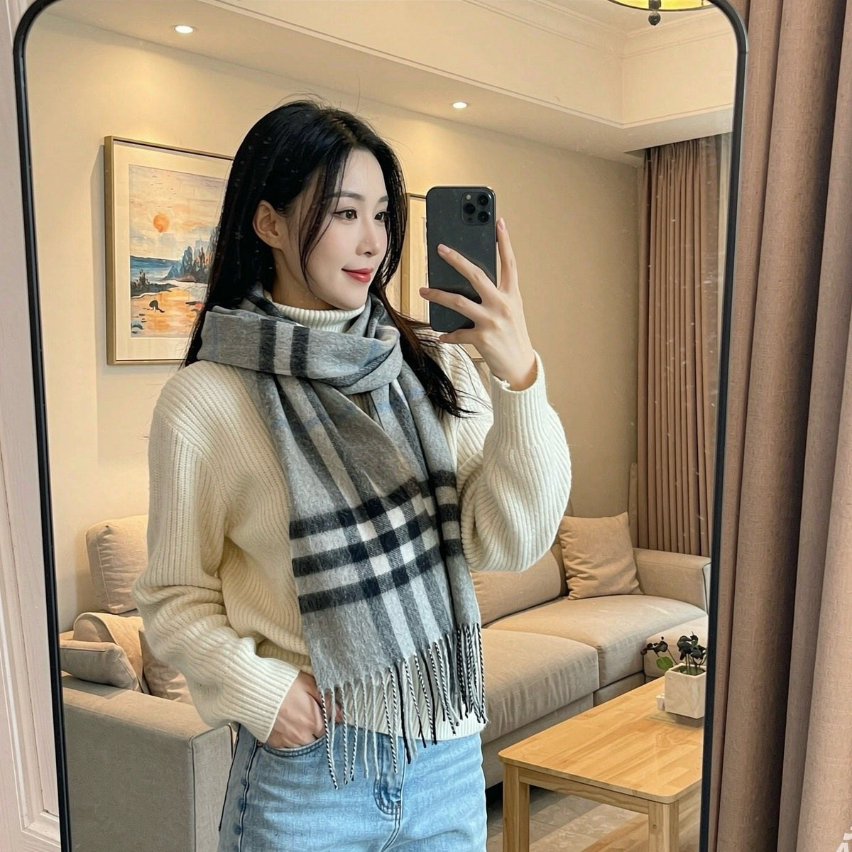 Burberry Fringed Plaid Scarf — front