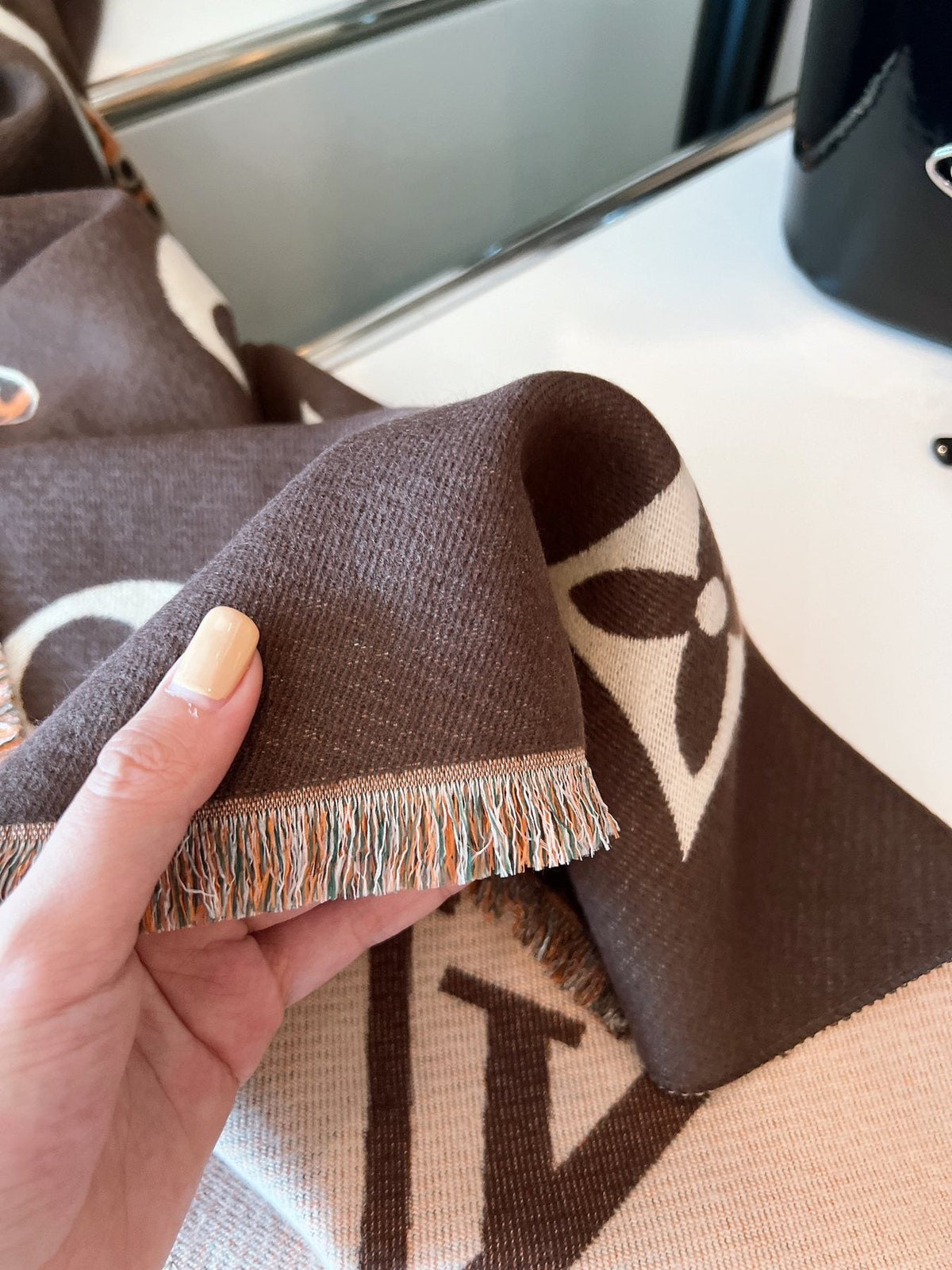 Louis Vuitton Monogram Fringed Scarf — detail