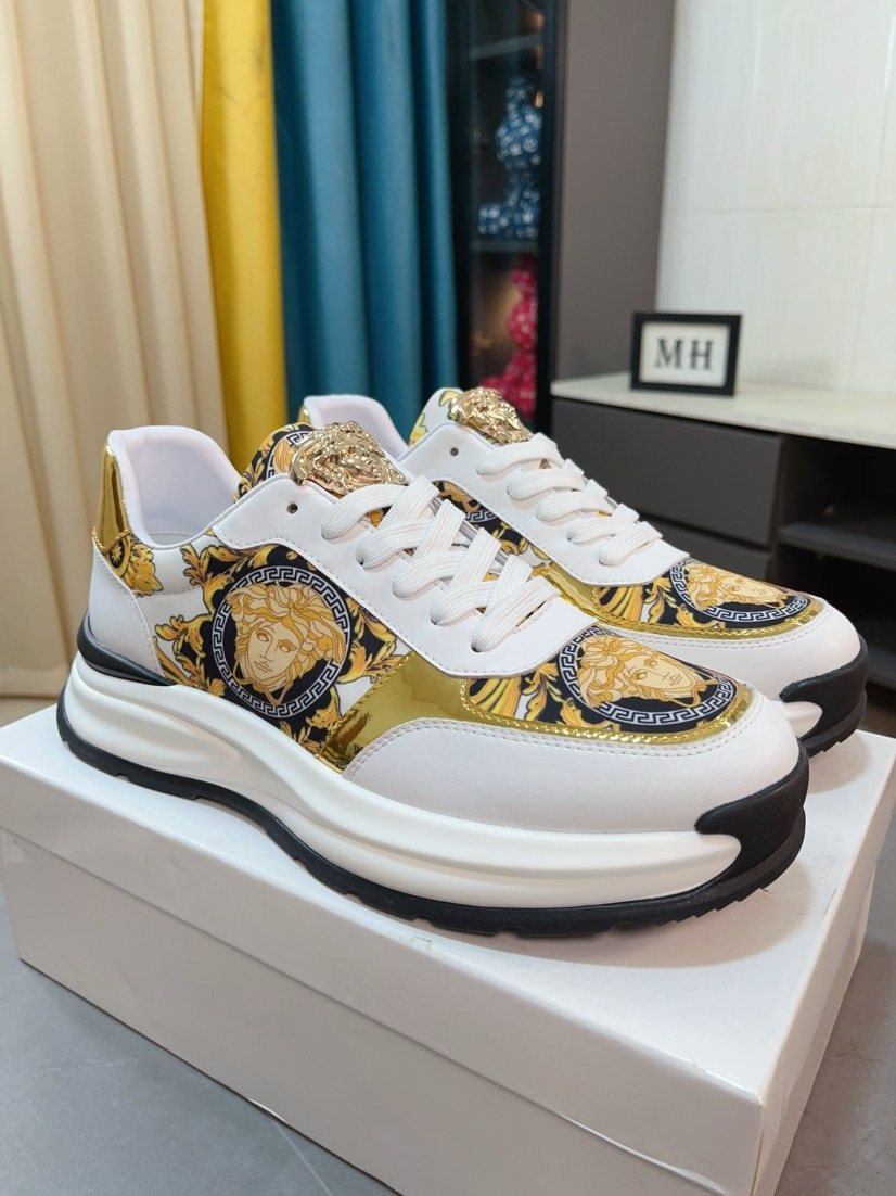 Versace Gold Pattern Leather Sneakers — side