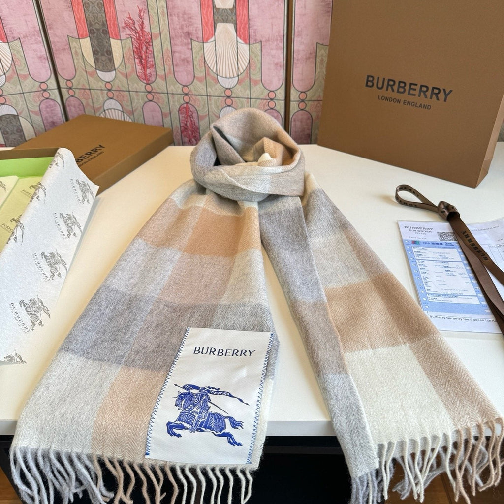 Burberry Yellow Brown Plaid Scarf — front