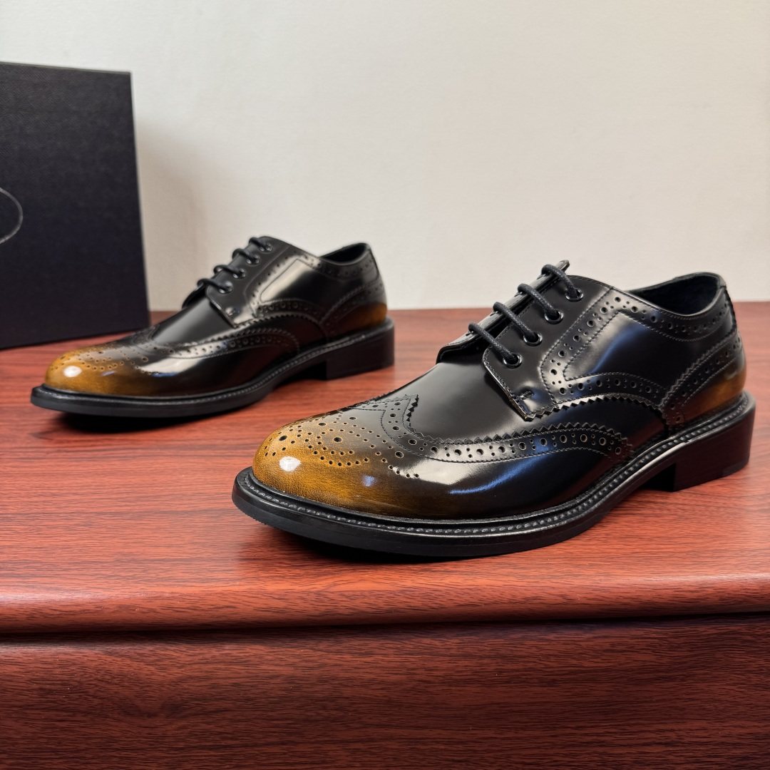 Prada Burnished Brogue Derby Shoes — front