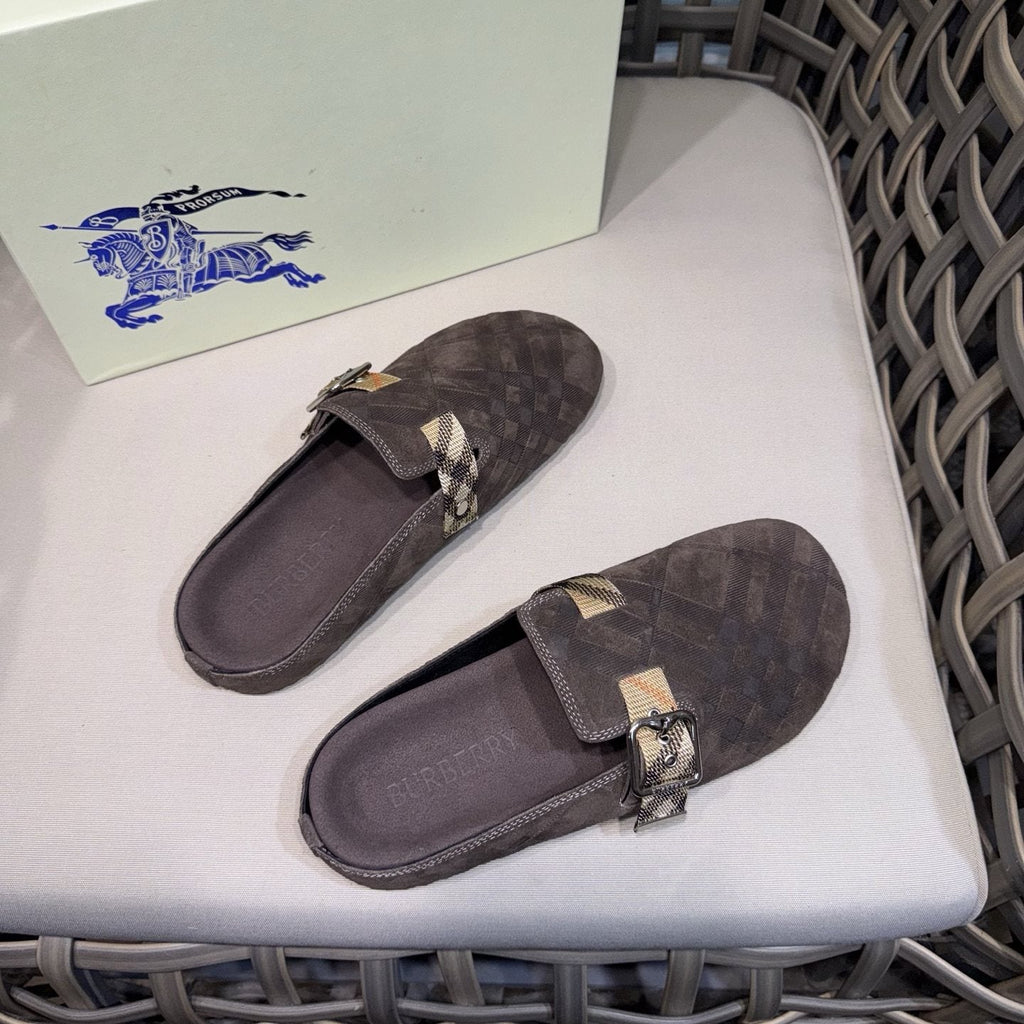 Burberry Patterned Buckle Mule Shoes — front