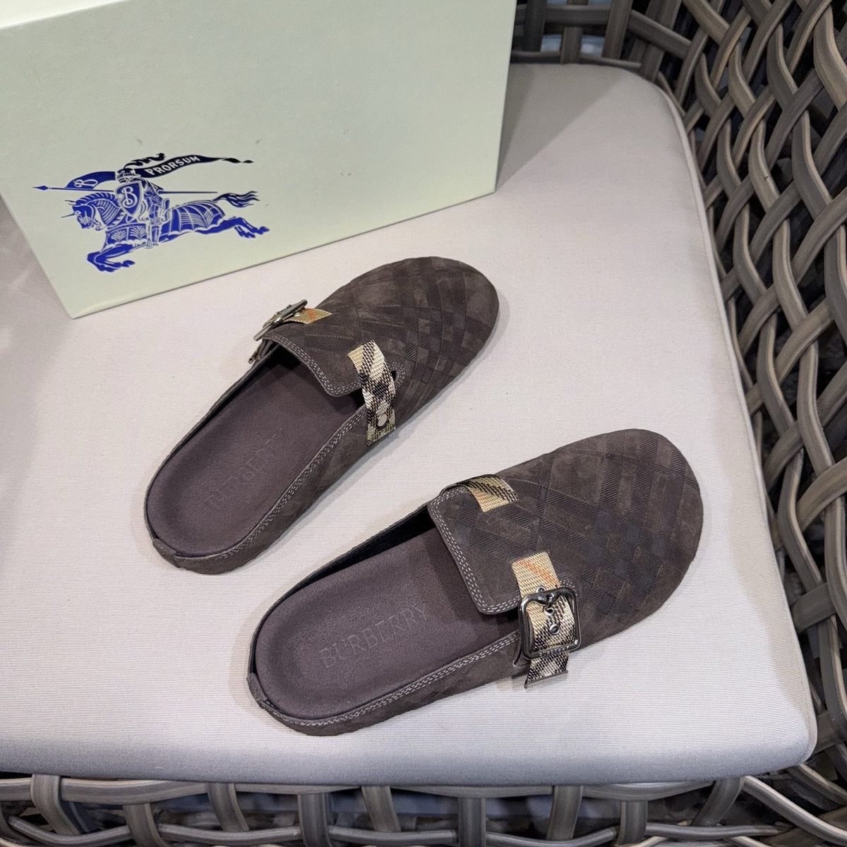 Burberry Patterned Buckle Mule Shoes — front
