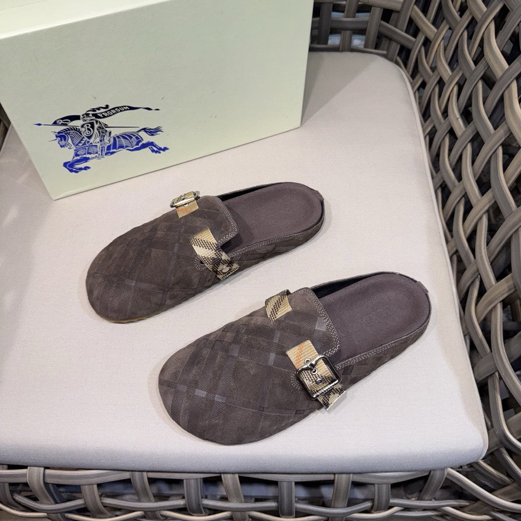 Burberry Patterned Buckle Mule Shoes — front