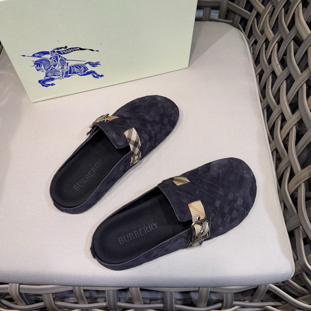 Burberry Patterned Buckle Mule Shoes — front