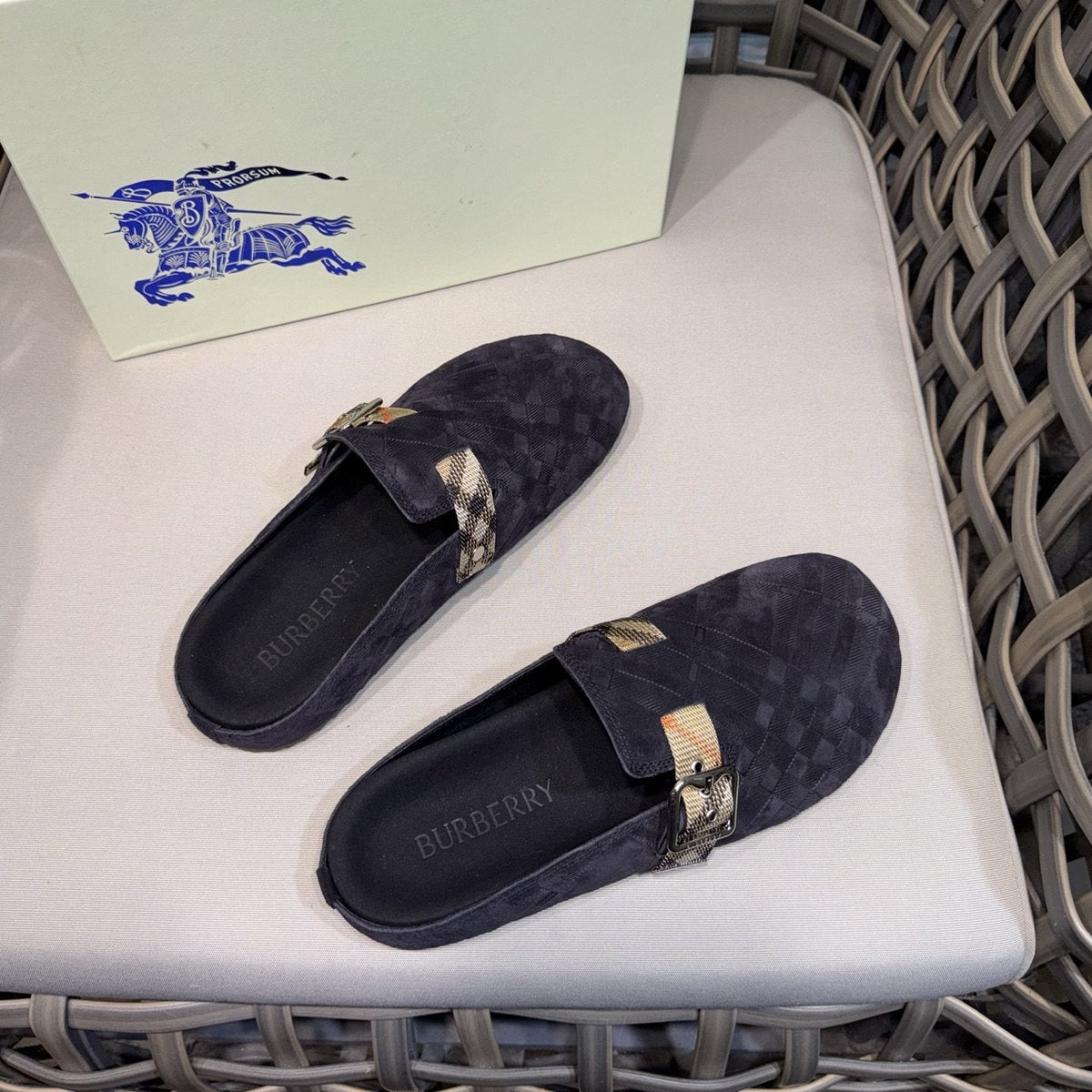 Burberry Patterned Buckle Mule Shoes — front