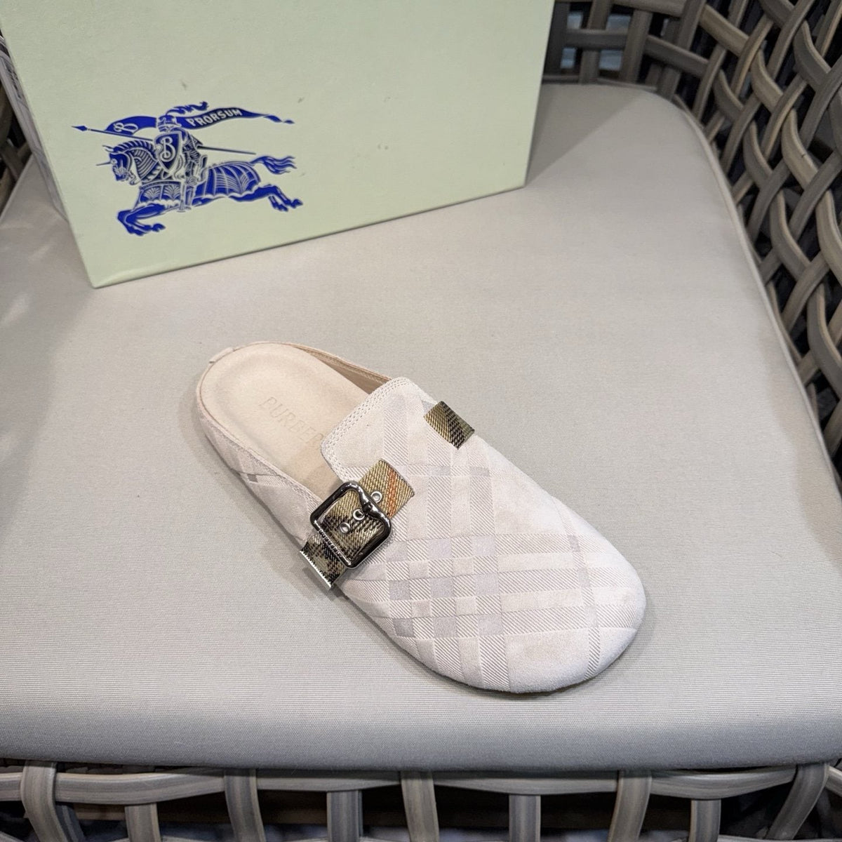 Burberry Patterned Buckle Mule Shoes — front
