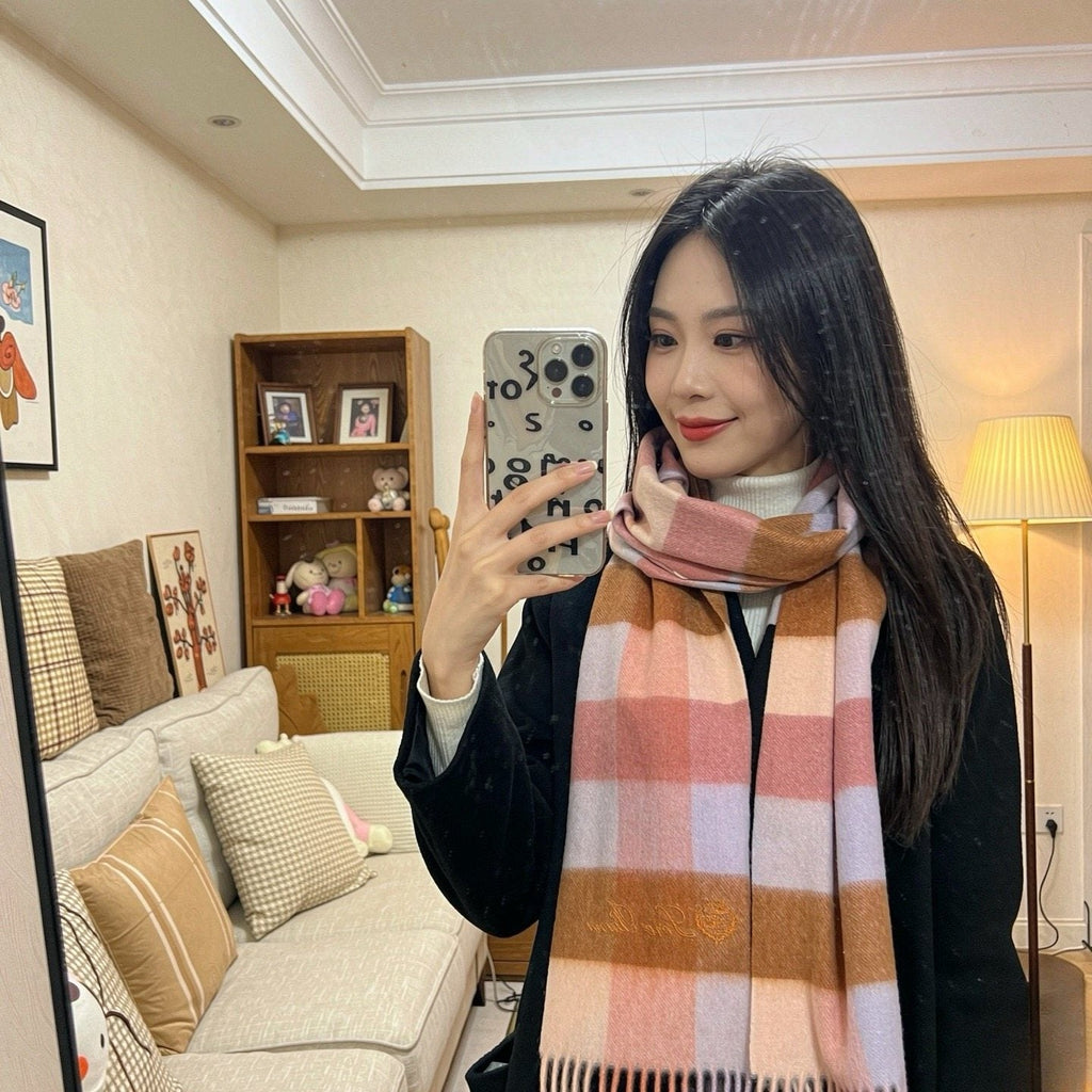 Loro Piana Plaid Fringe Scarf — model