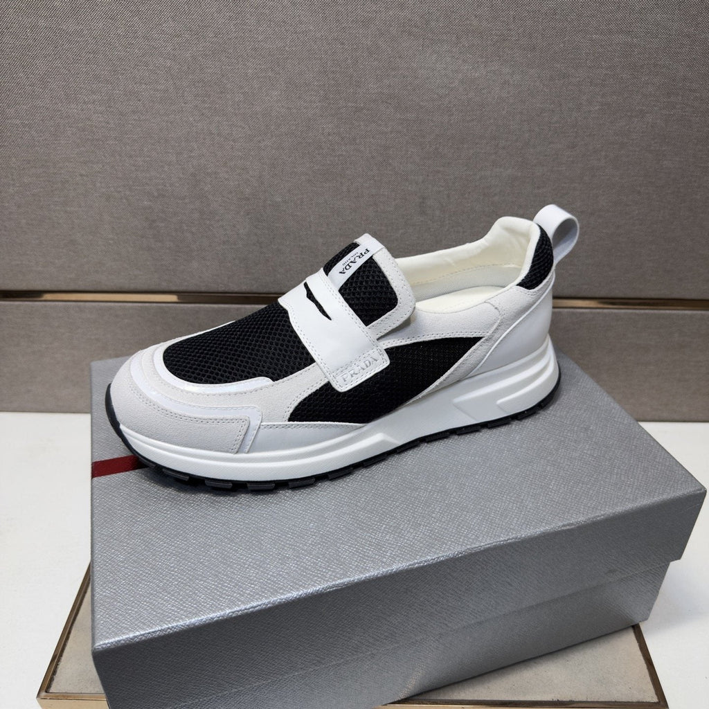 Prada Dark Navy Mesh Slip-On Sneakers — side