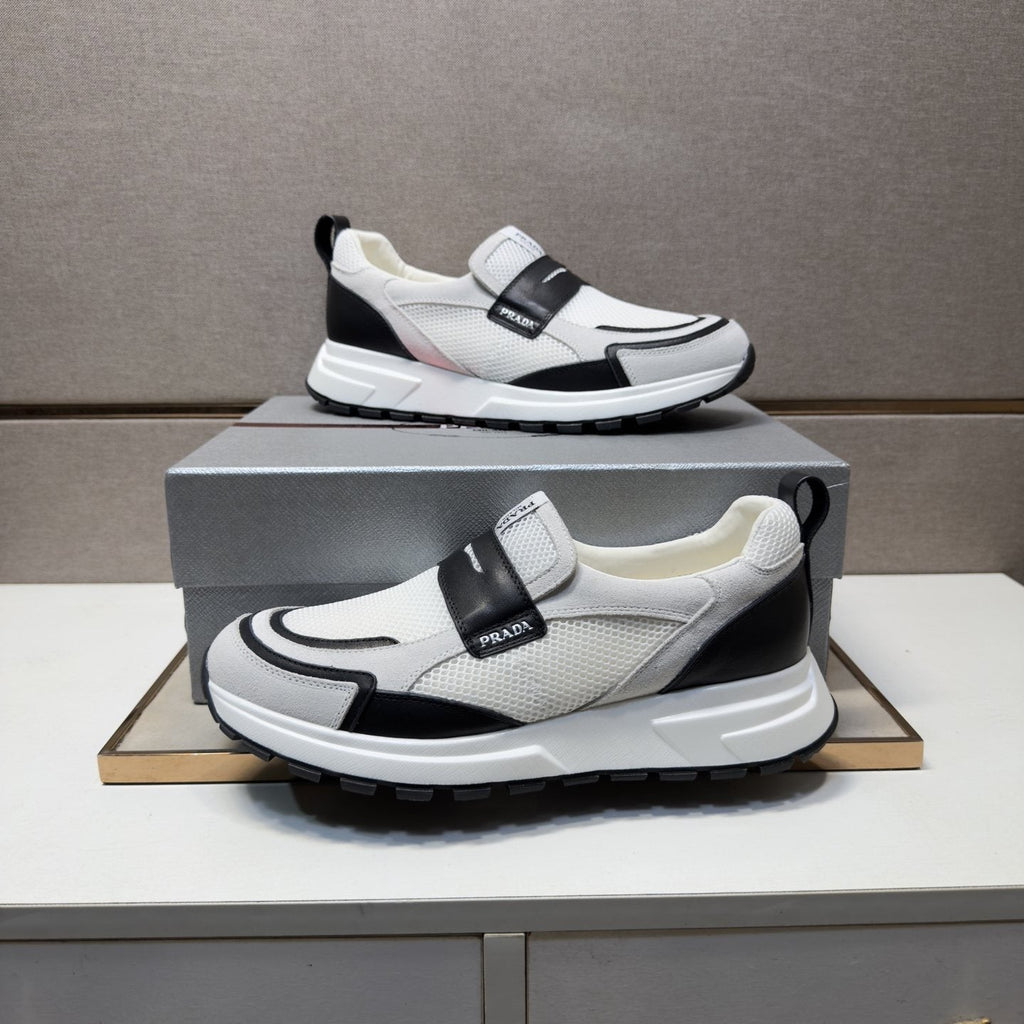 Prada Dark Navy Mesh Slip-On Sneakers — side