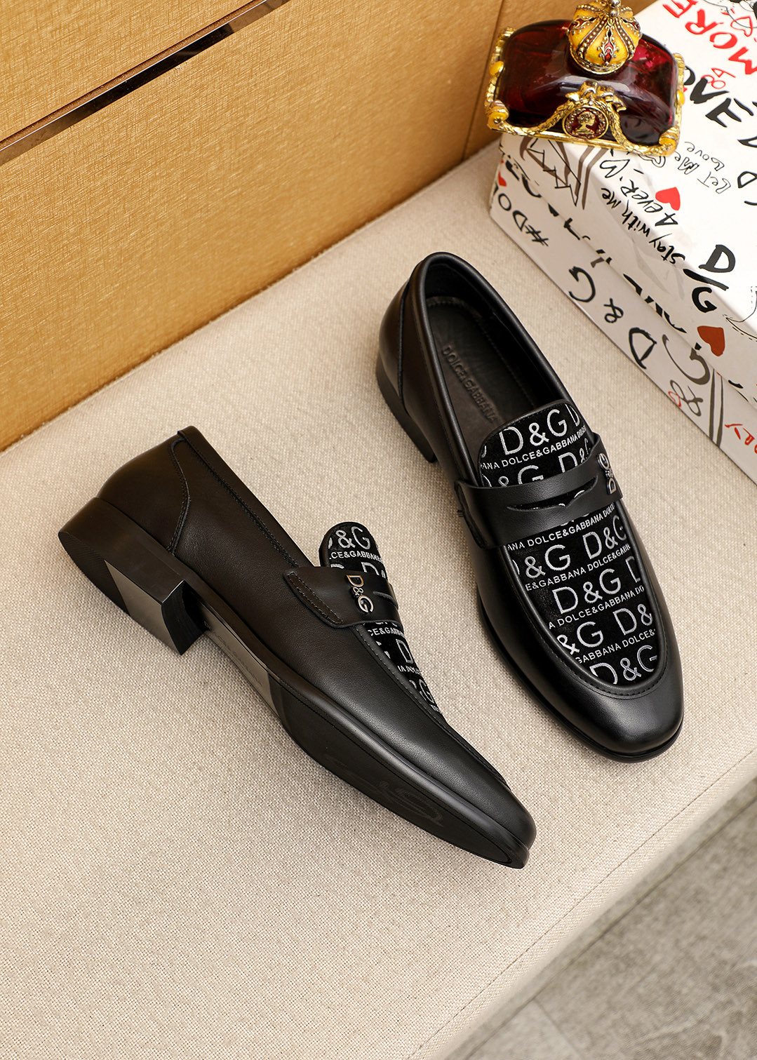 Dolce & Gabbana Text Panel Slip-On Loafers — side