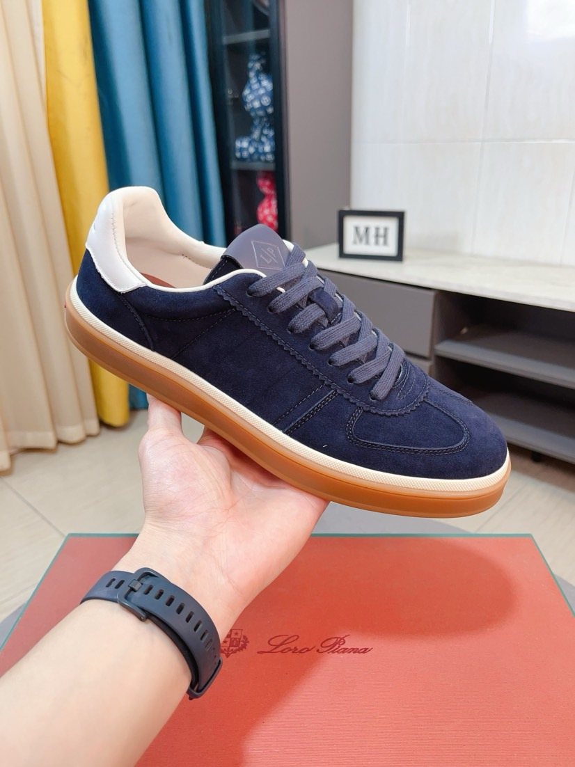 Loro Piana Contrast-Heel Lace-Up Sneakers — model