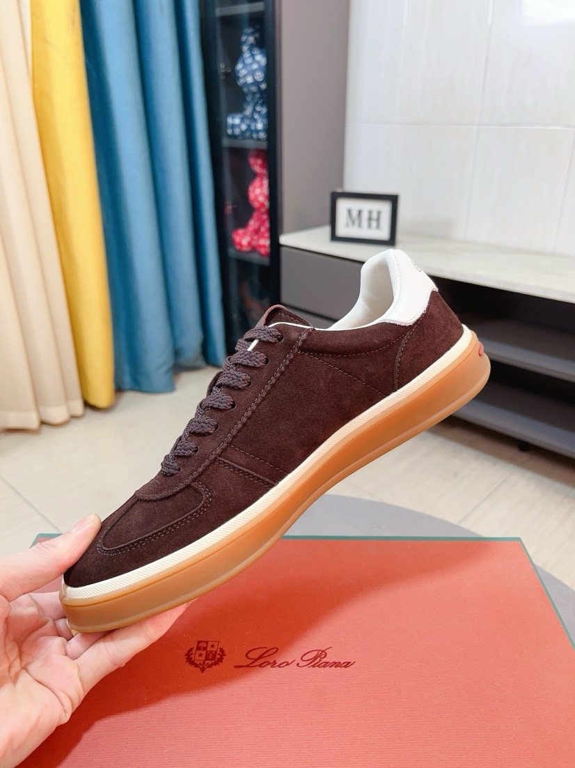 Loro Piana Contrast-Heel Lace-Up Sneakers — side
