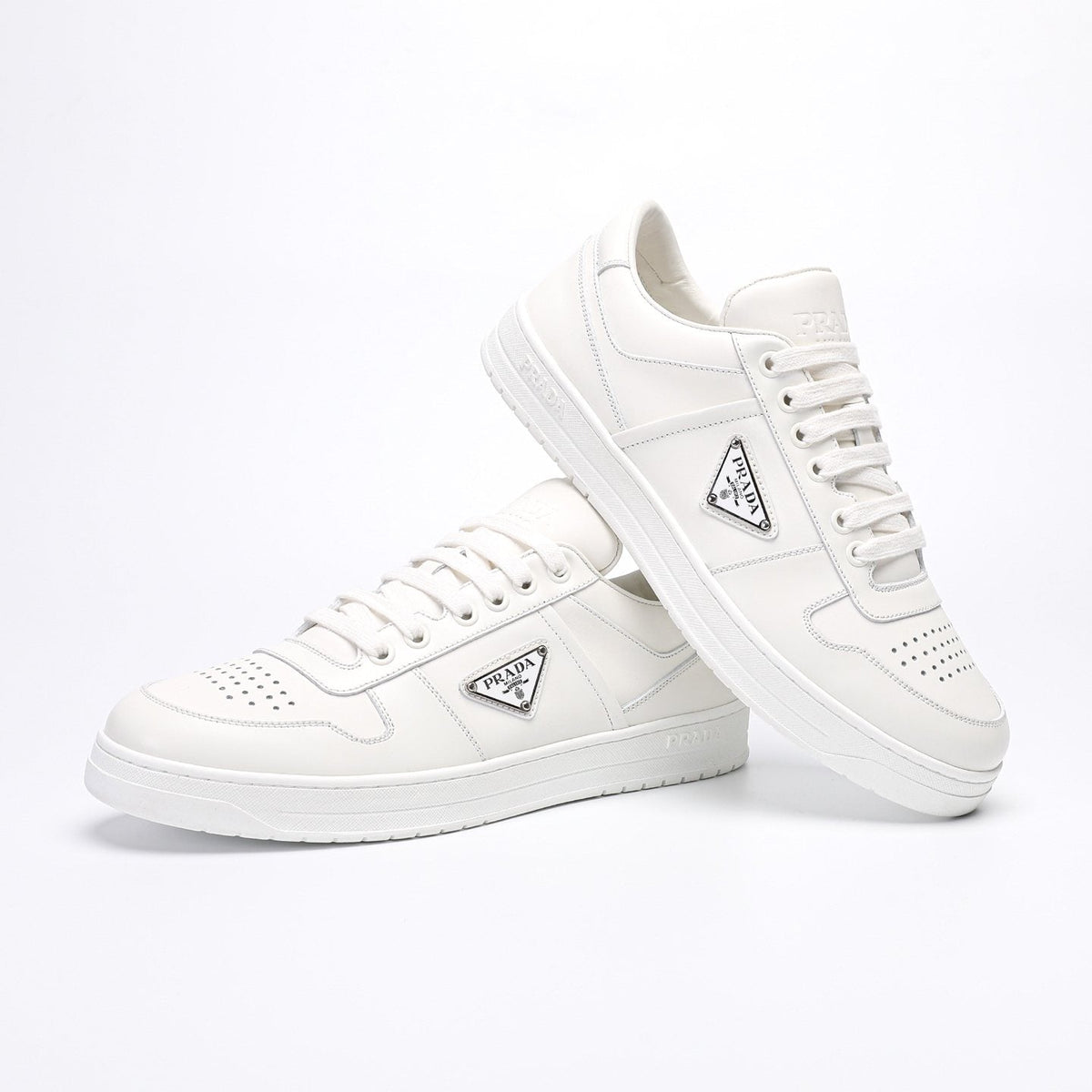 Prada Triangle Plaque Low-Top Sneakers — side