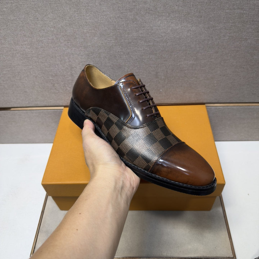 Louis Vuitton Check-Panel Lace-Up Dress Shoes — model