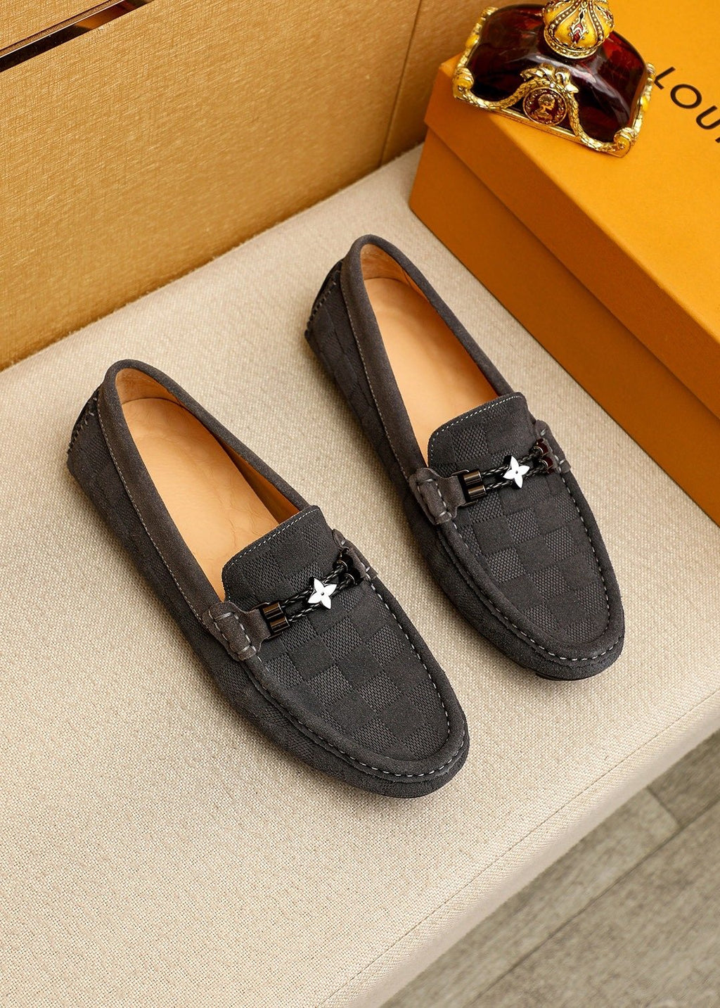 Louis Vuitton Check-Pattern Buckle Loafers — front
