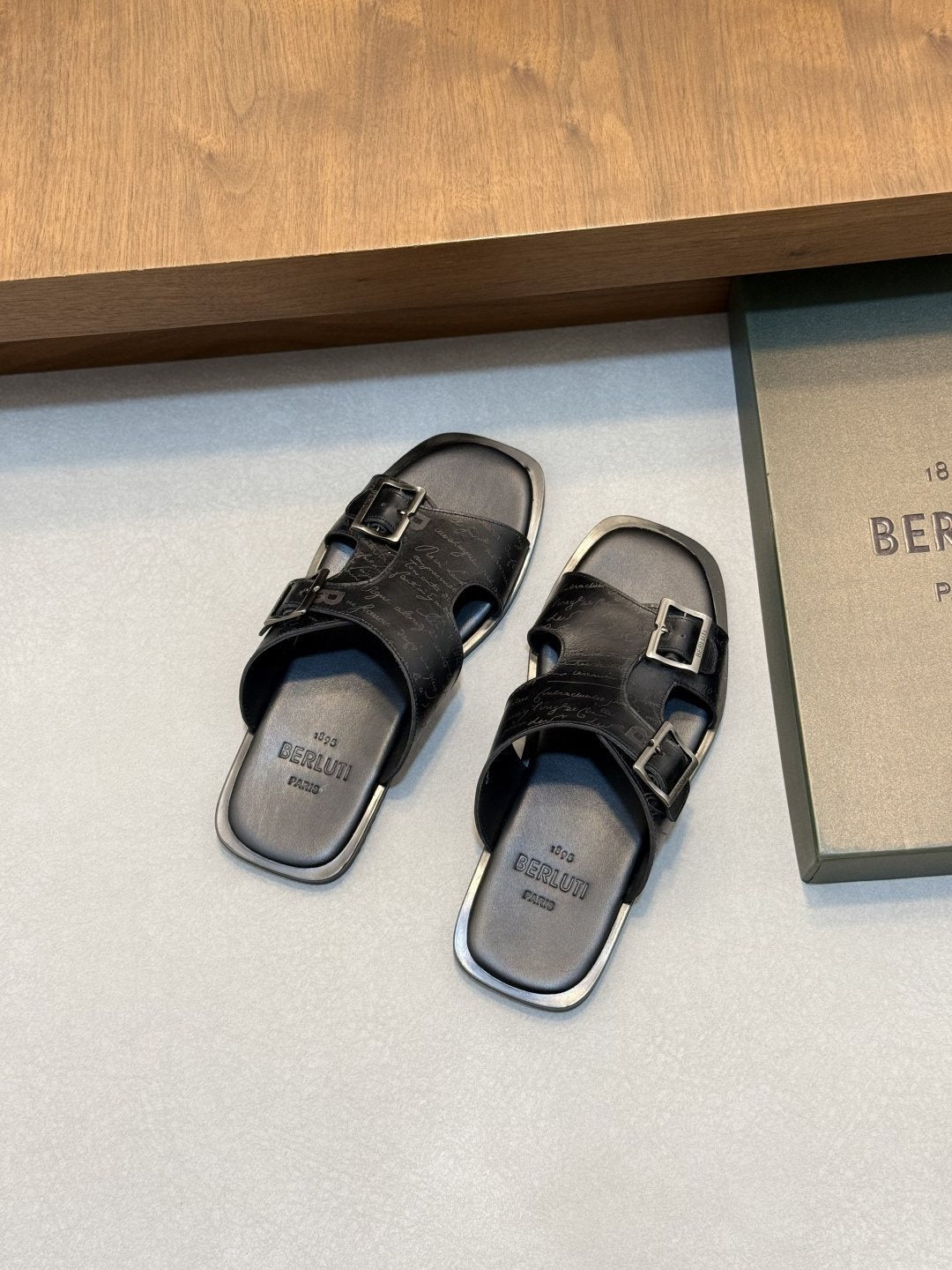 Berluti Double-Buckle Slide Sandals — front