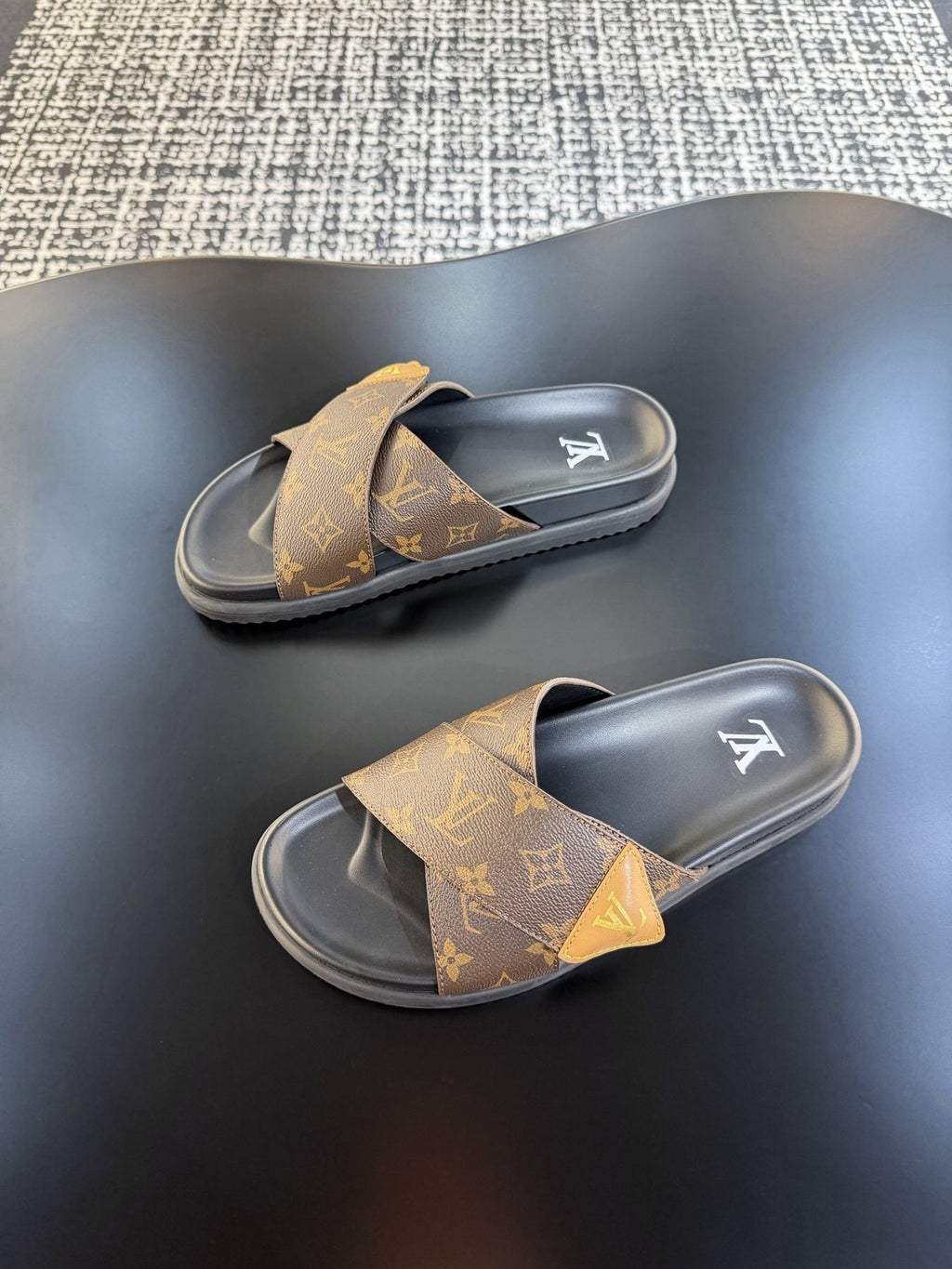 Louis Vuitton Monogram Cross-Strap Slide Sandals — front