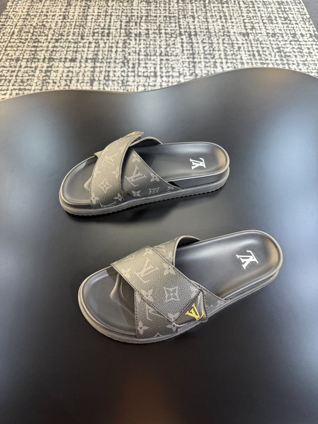 Louis Vuitton Monogram Cross-Strap Slide Sandals — front