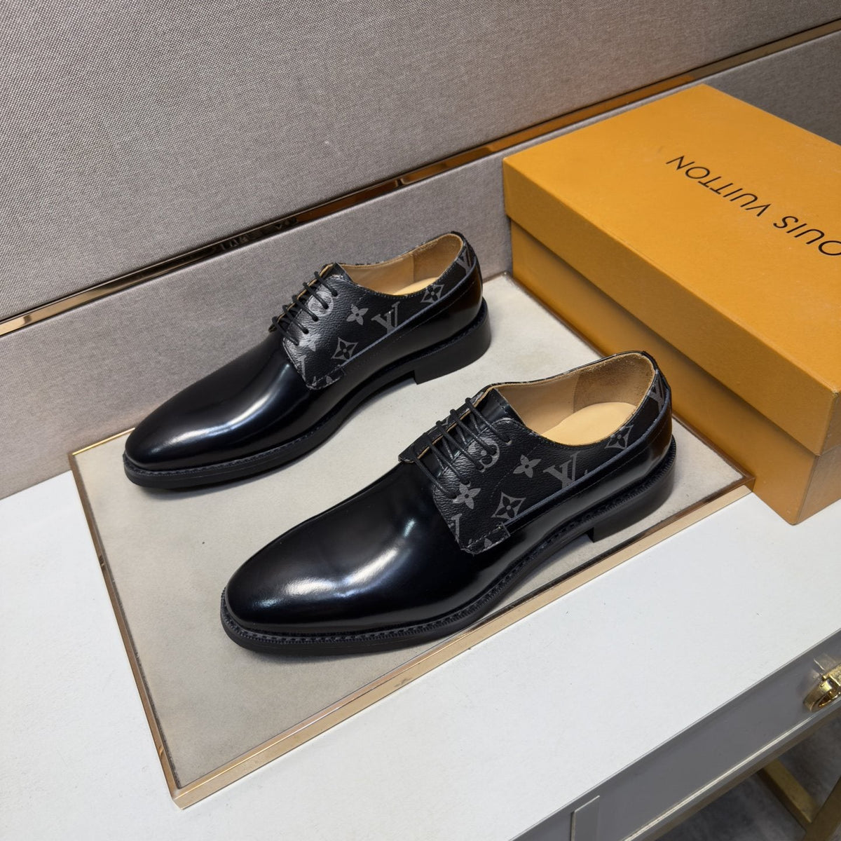Louis Vuitton Patterned-Panel Lace-Up Dress Shoes — front