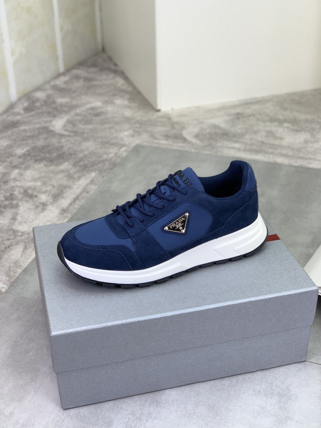 Prada Gray Paneled Men's Sneakers — side
