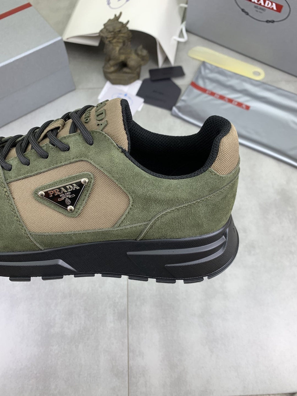 Prada Gray Paneled Men's Sneakers — detail