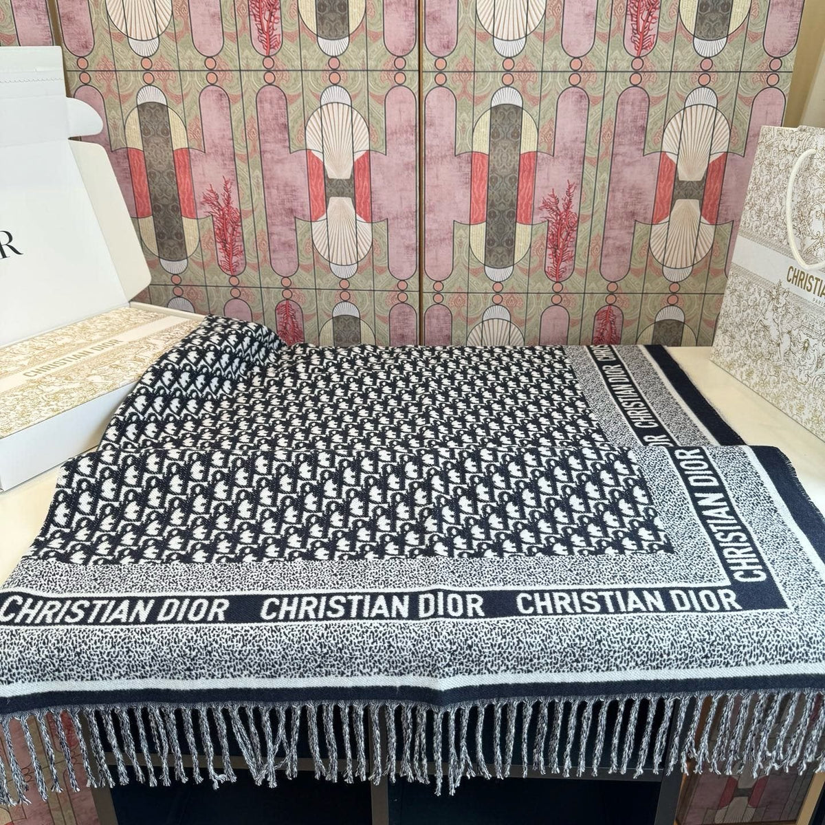 Dior Fringed Monogram Scarf — front