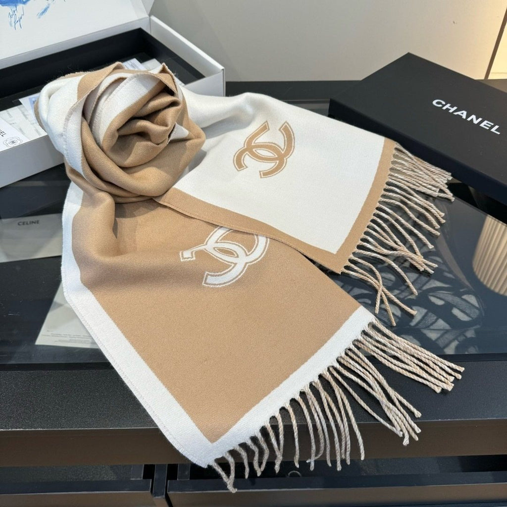 Chanel Contrast Panel Fringed Scarf — side