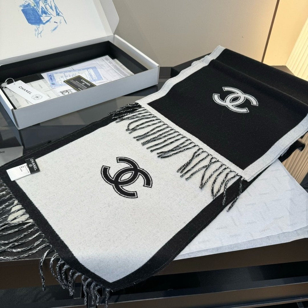 Chanel Fringed Color-Block Scarf — front