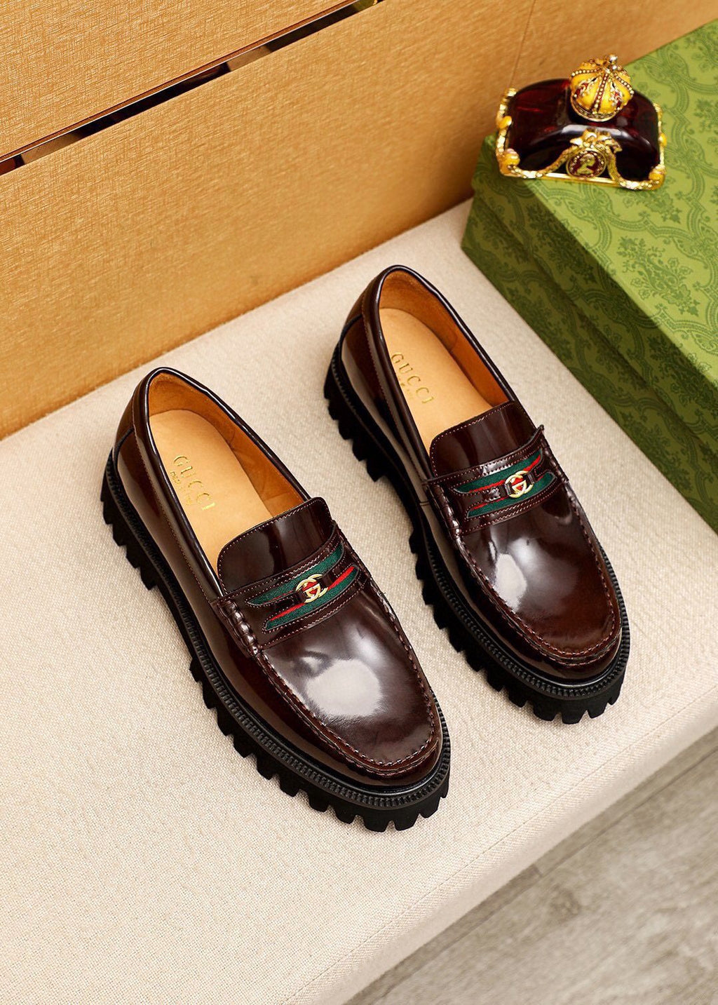 Gucci Striped Vamp Lug Sole Loafers — hero