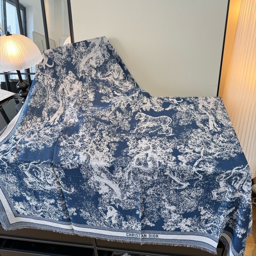 Dior Fringed Animal Print Square Scarf — hero