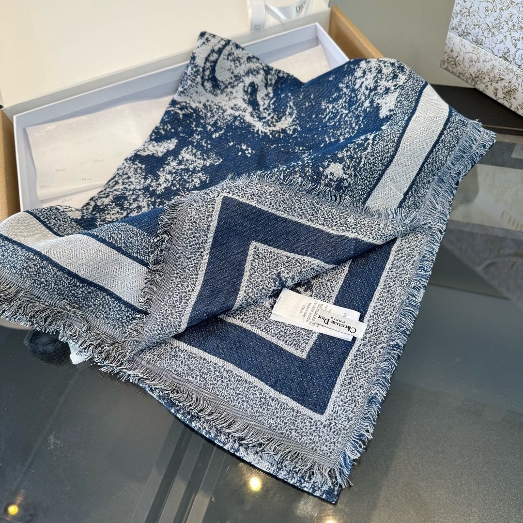 Dior Fringed Animal Print Square Scarf — side