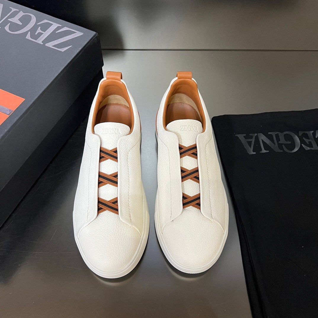 Zegna White Slip-On Sneakers — front