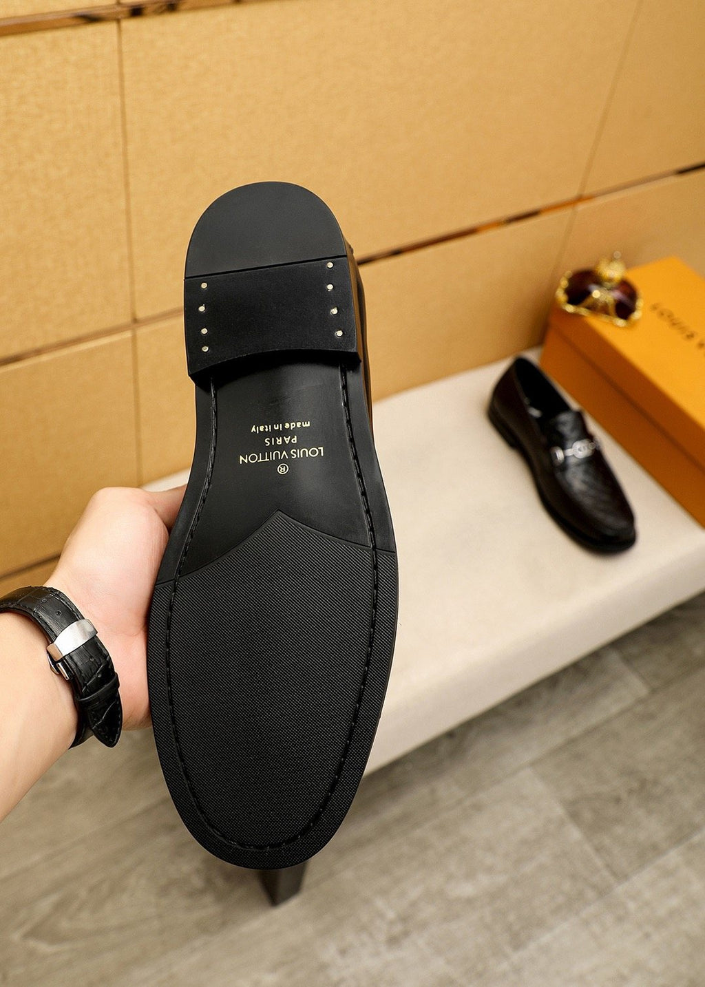 Louis Vuitton Embossed Buckle Loafers — detail