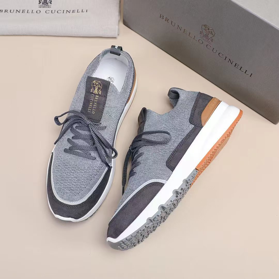 Brunello Cucinelli Knit Lace-Up Sneakers — front