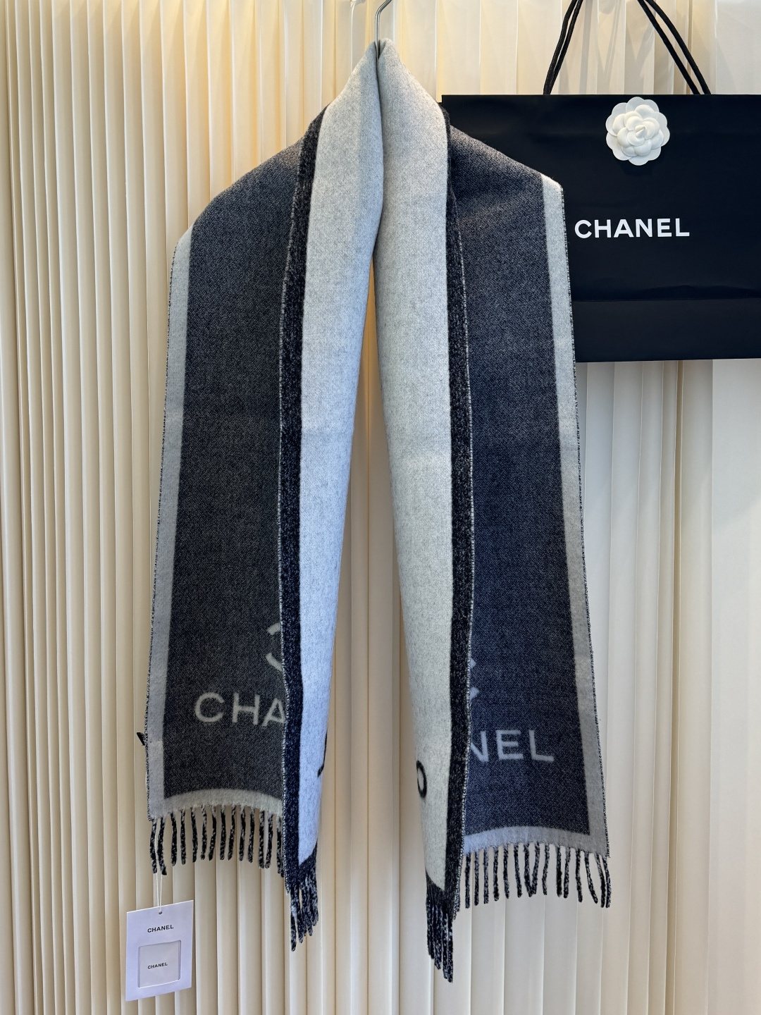 Chanel Logo Fringe Scarf — front
