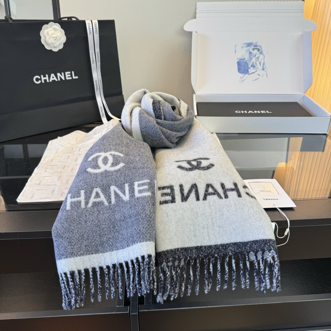 Chanel Logo Fringe Scarf — front