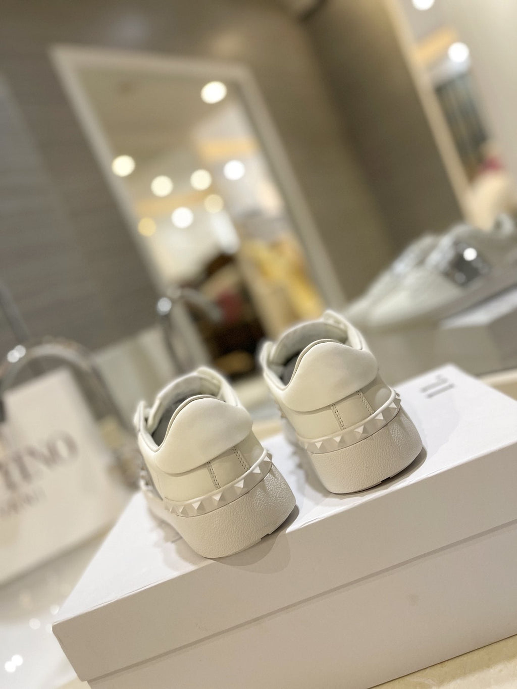 Valentino White Silver Studded Low-Top Sneakers — back