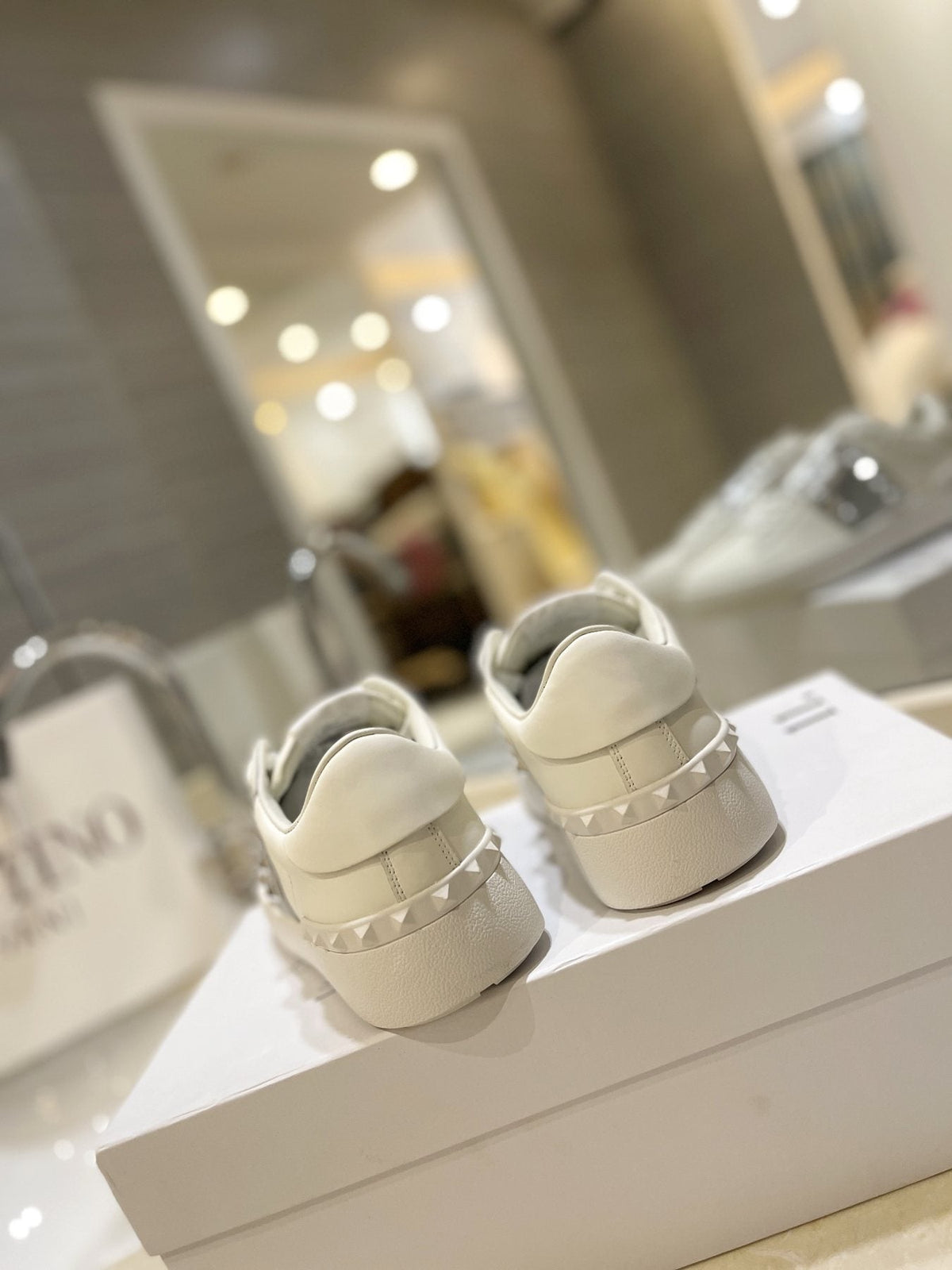 Valentino White Silver Studded Low-Top Sneakers — back