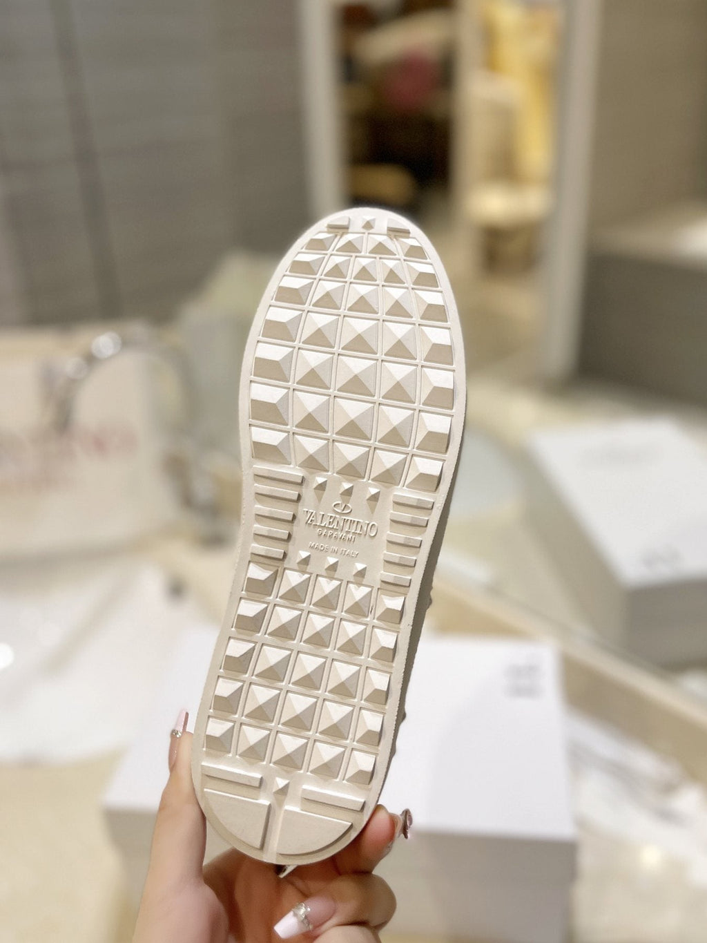 Valentino White Silver Studded Low-Top Sneakers — side
