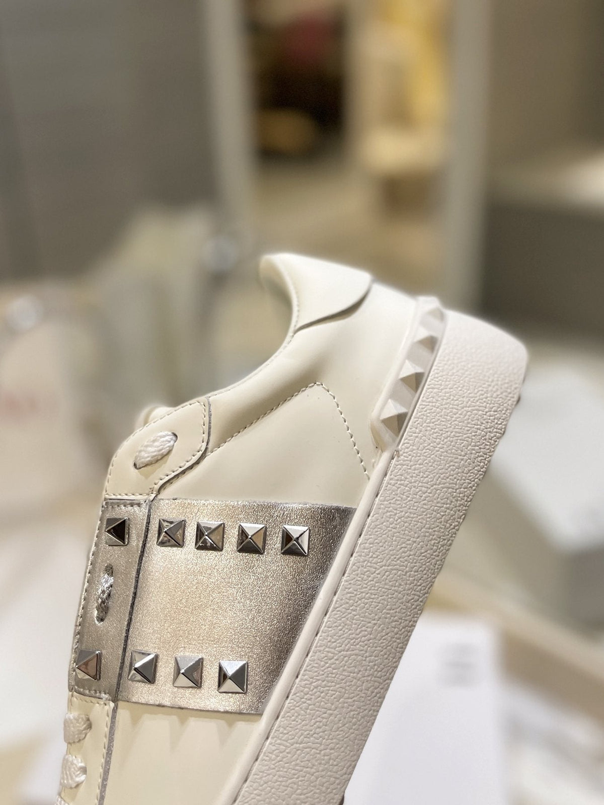 Valentino White Silver Studded Low-Top Sneakers — detail