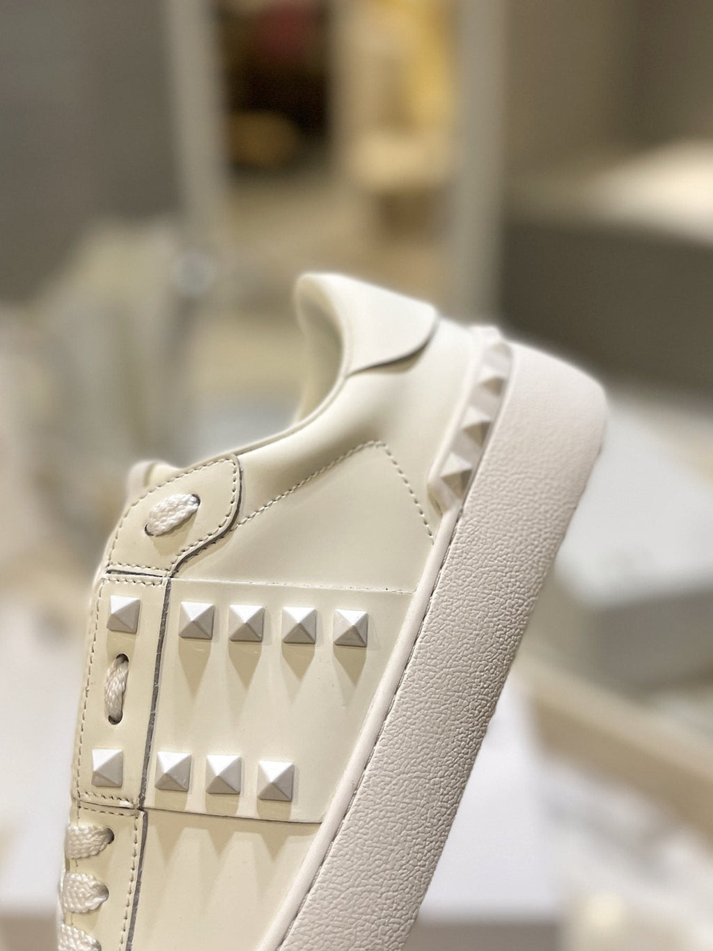 Valentino White Silver Studded Low-Top Sneakers — detail