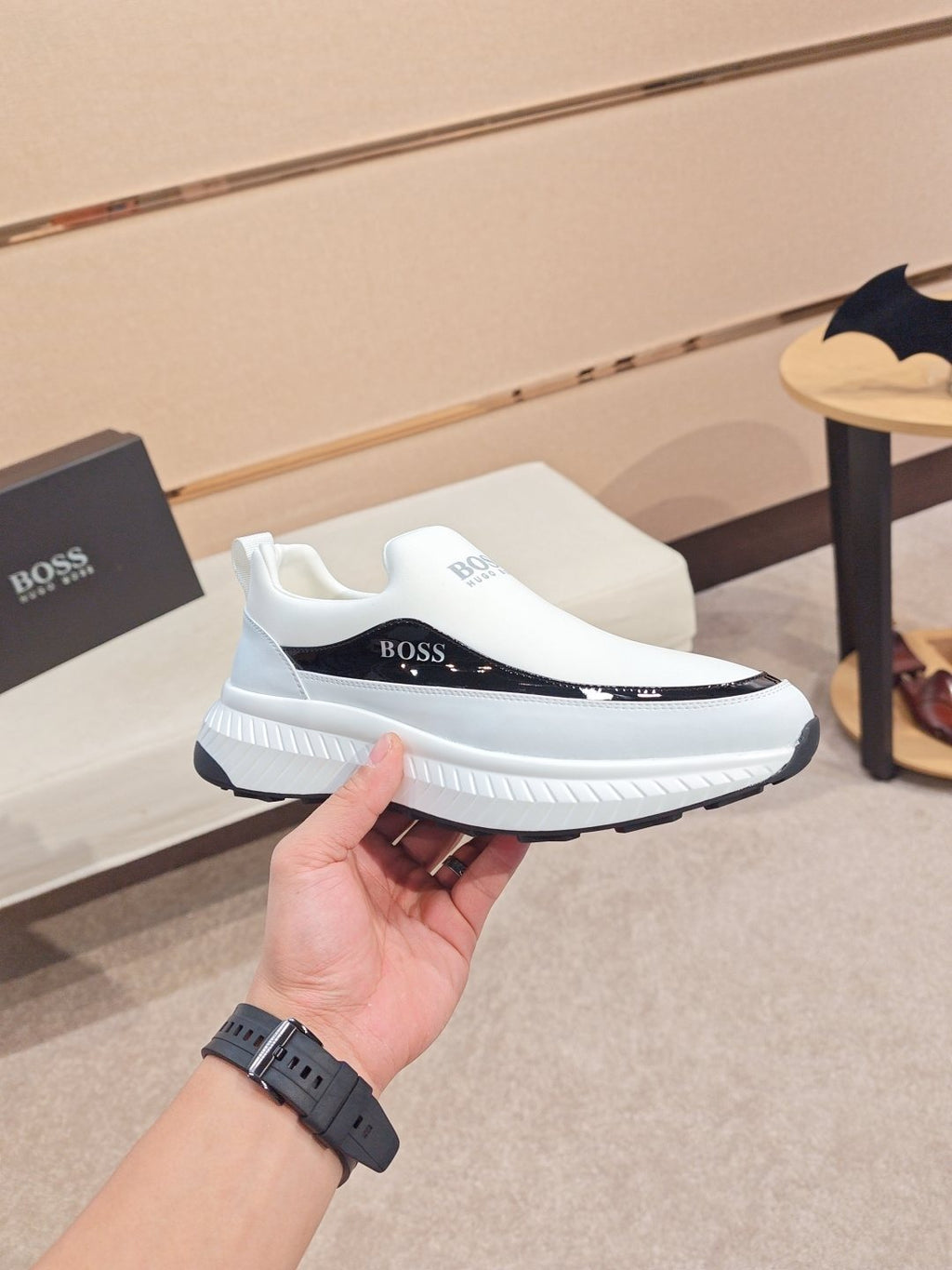 BOSS Contrast-Panel Slip-On Sneakers — model