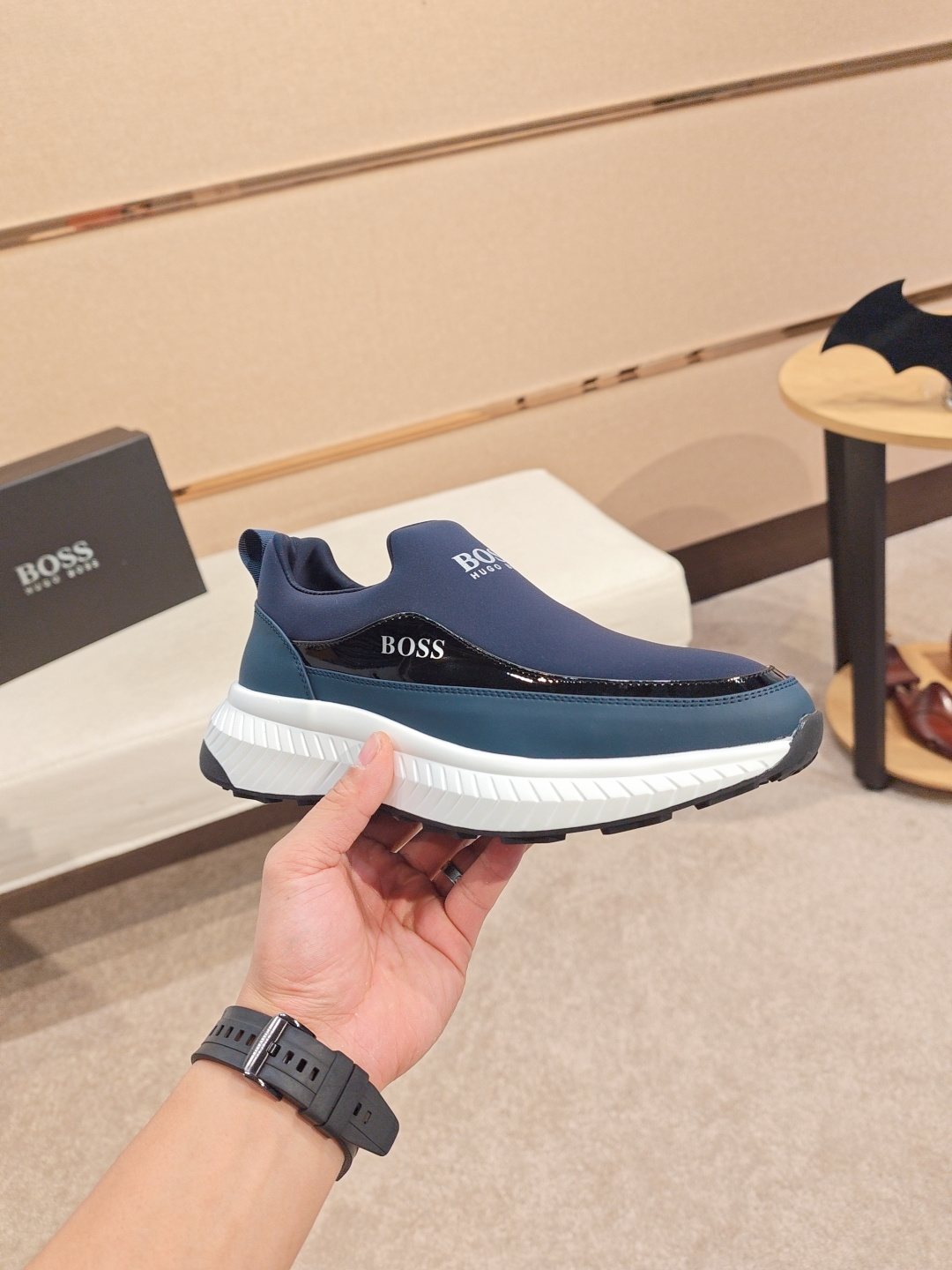 BOSS Contrast-Panel Slip-On Sneakers — model