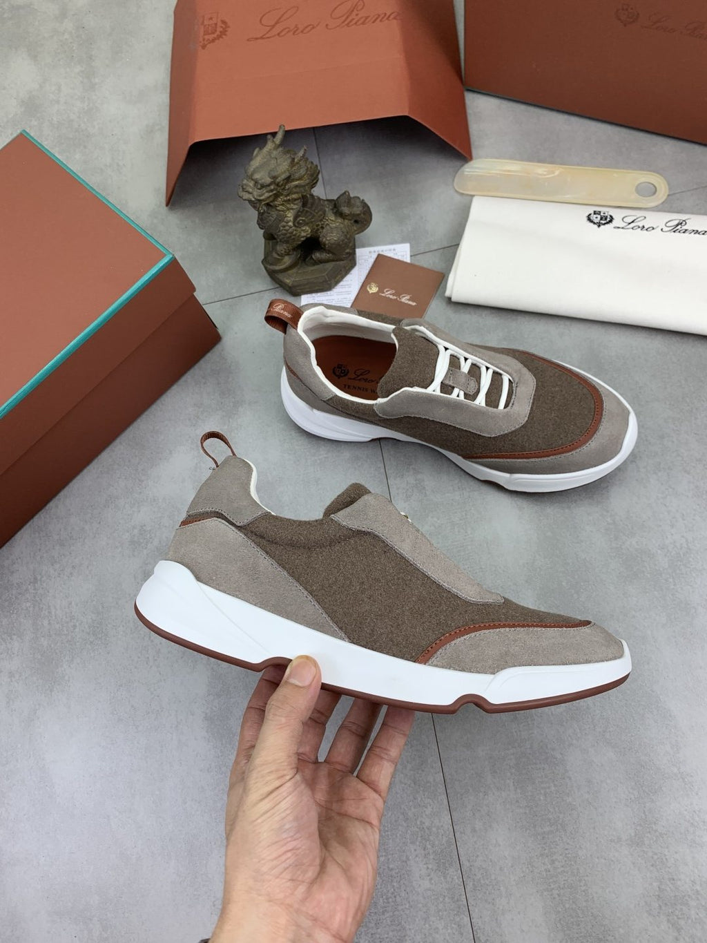 Loro Piana Contrast-Trim Lace-Up Sneakers — model