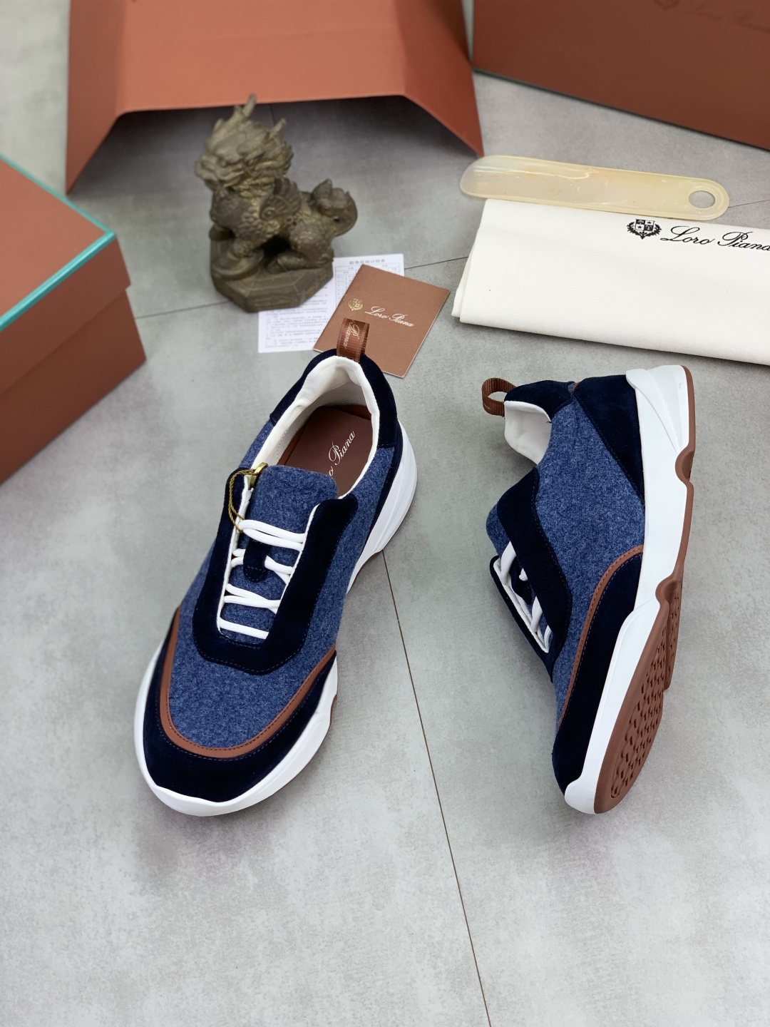 Loro Piana Contrast-Trim Lace-Up Sneakers — front