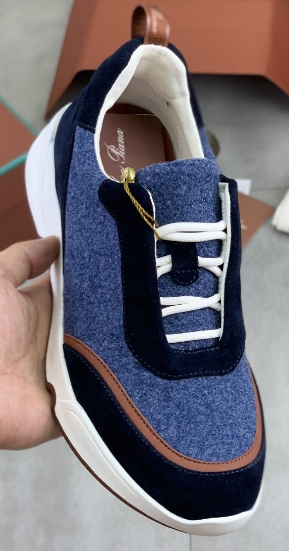 Loro Piana Contrast-Trim Lace-Up Sneakers — front